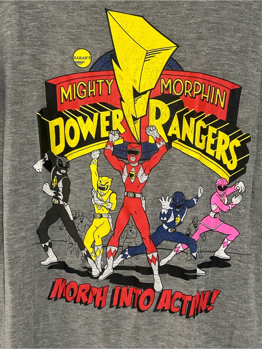Power Ranger Gray Graphic Tee with Multicolor Rangers - Picture 3 of 4